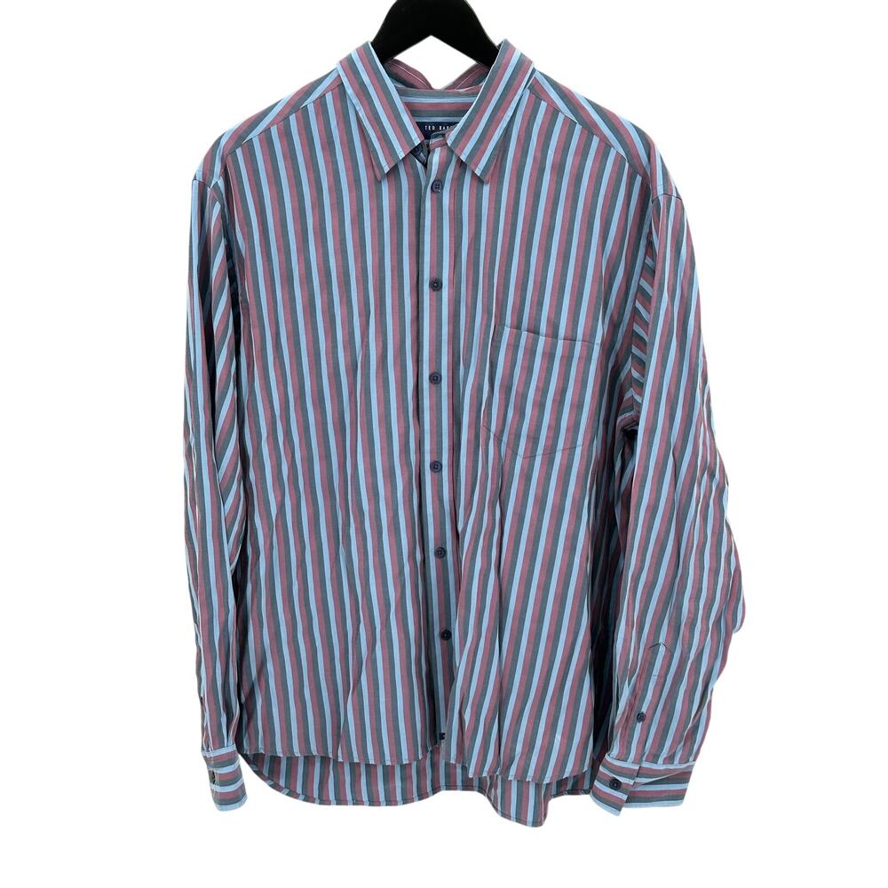 Ted Baker Shirt Mens 5 US XL Blue Stripe Button Up Long Sleeves Casual Preppy